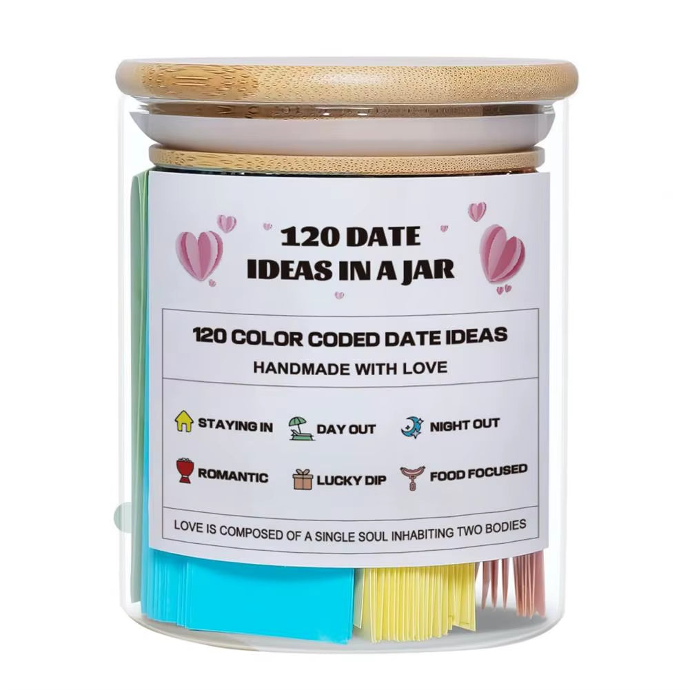 120 Date Ideas in a Jar Color Coded Date Jar Couples Date Night Game for Wedding Anniversary Bridal Shower Valentine'S Day Gift