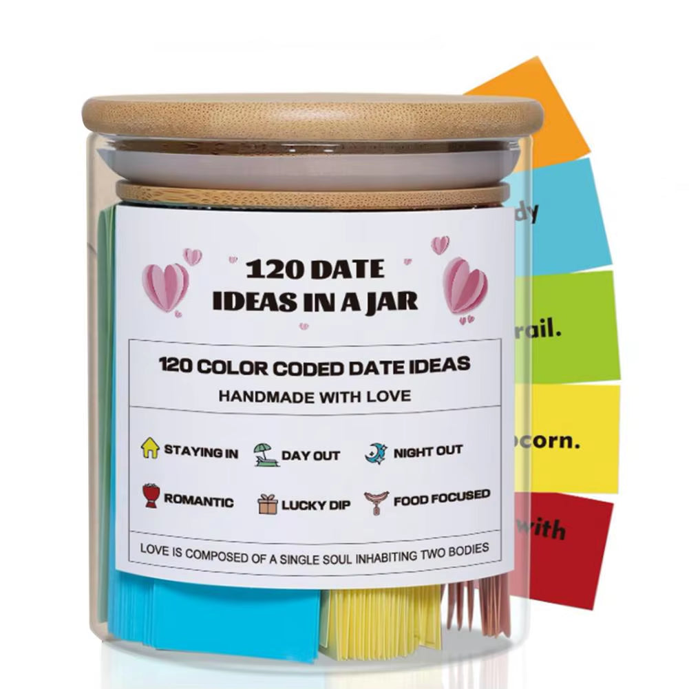 120 Date Ideas in a Jar Color Coded Date Jar Couples Date Night Game for Wedding Anniversary Bridal Shower Valentine'S Day Gift